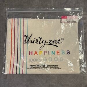 Thirty-One Large Zipper Pouch Happiness Looks Good On You Canvas 13”x10” Folders